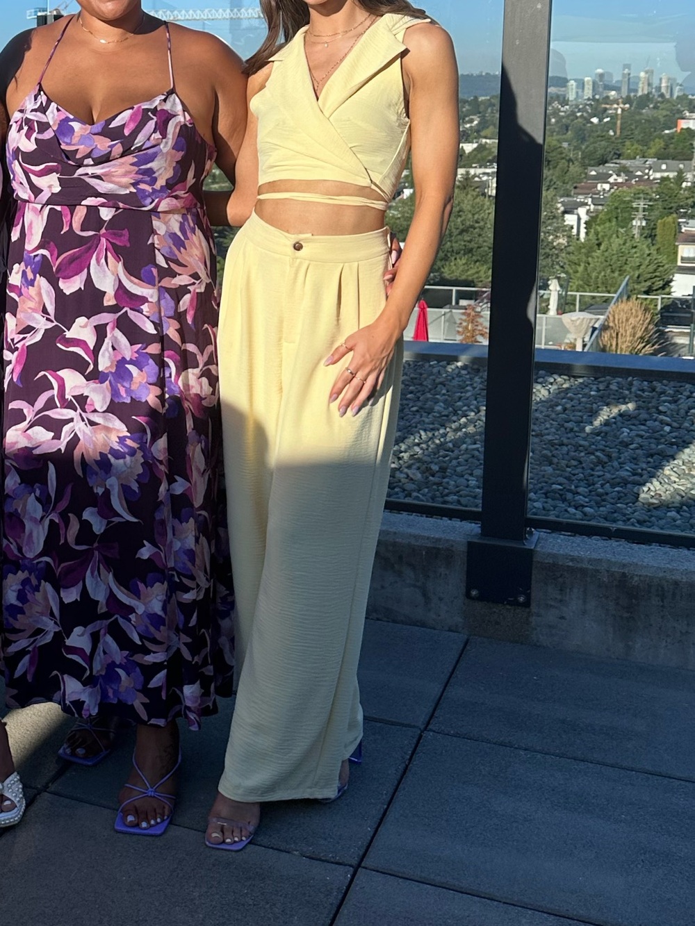 Butter Yellow Sleeveless Two Piece Pant Suit Set